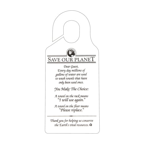 Sign - Save Our Planet/Towel Conservation Hanging Sign, 7.88x3.5, Off White/Black Print